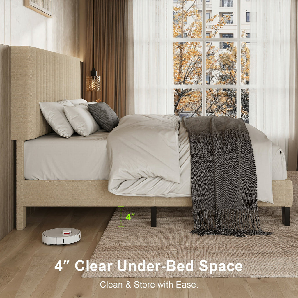 Virans Upholstered Linen Platform Bed frame with Fabric Headboard