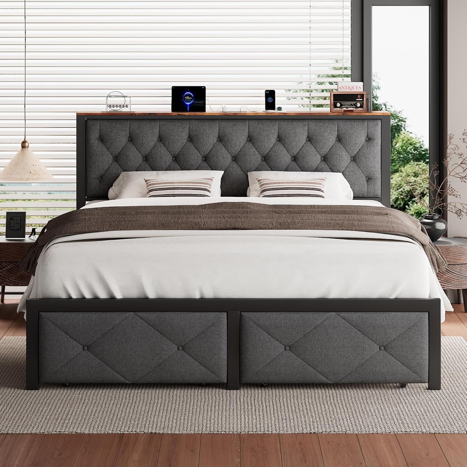 iPormis Bed Frame with Storage Drawers