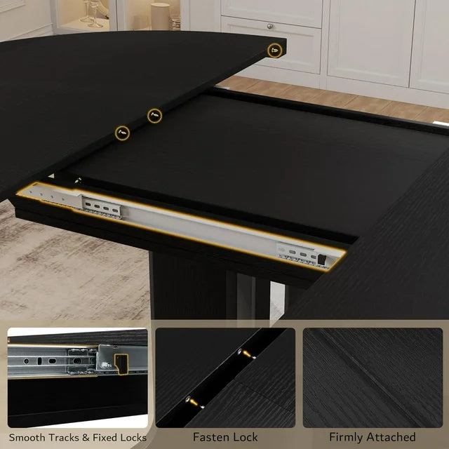 iPormis 59" Extendable Round Dining Table for 6 Modern Kitchen Table with Sturdy Wooden Base, Dining Room Table with Thickened MDF Board