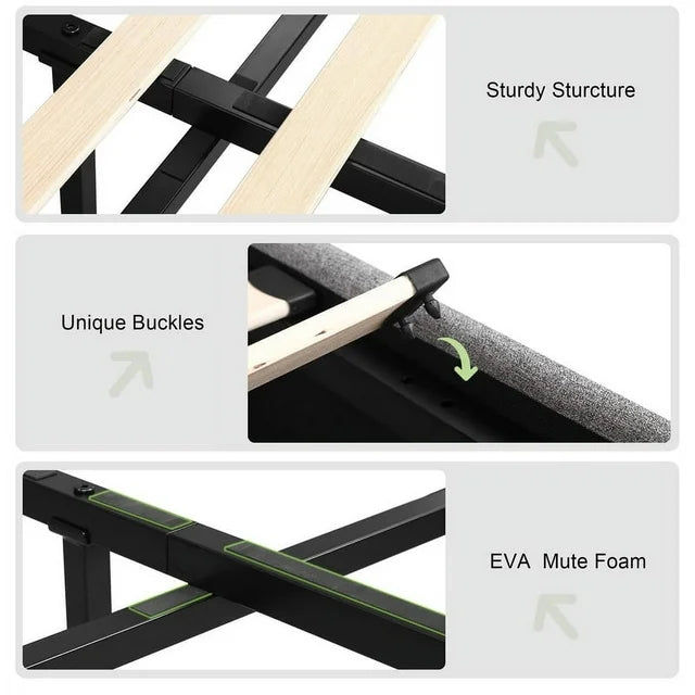 iPormis Queen Size Bed Frame with Lift up Storage & Charging Station, Button Tufted Wingback Upholstered Headboard