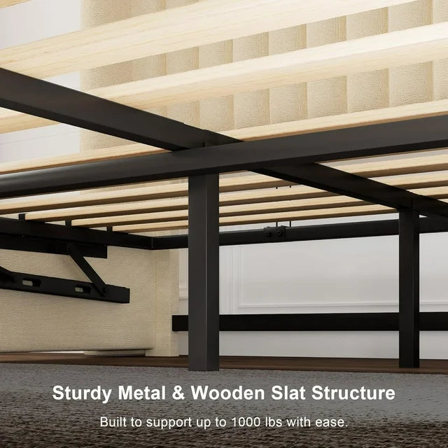 iPormis Full Size Bed Frame with Lift up Storage & Wingback Headboard