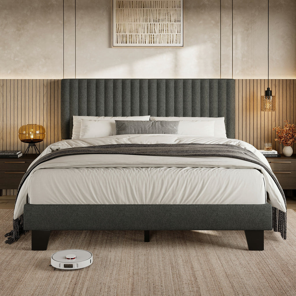 Virans Upholstered Linen Platform Bed frame with Fabric Headboard