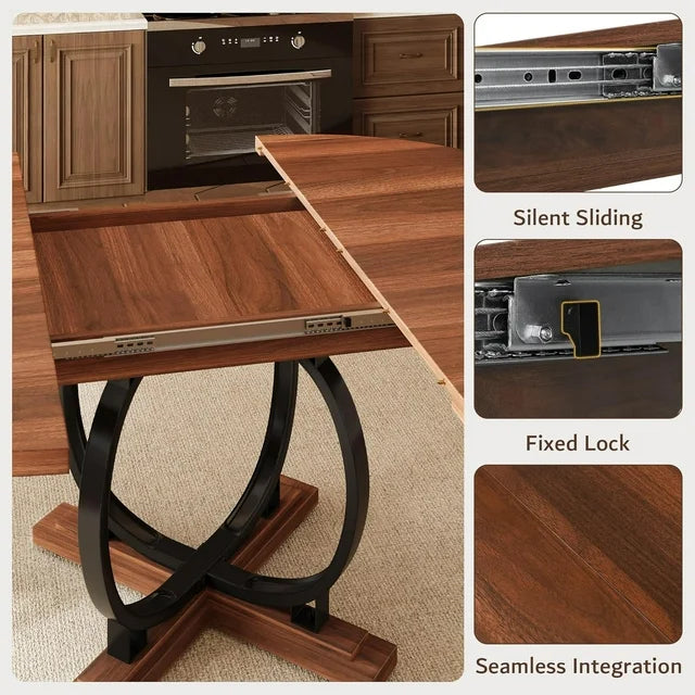 iPormis 59'' Extendable Round Dining Table for 4 to 8, Kitchen Table with Sturdy X-Base Metal Legs