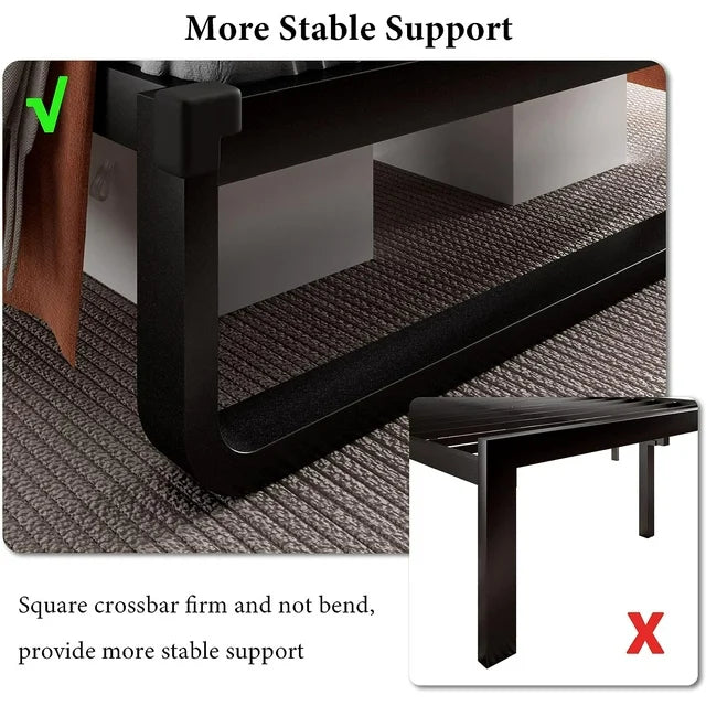 iPormis Queen Size Metal Bed Frame with Linen Upholstered Headboard, 12'' Underbed Space