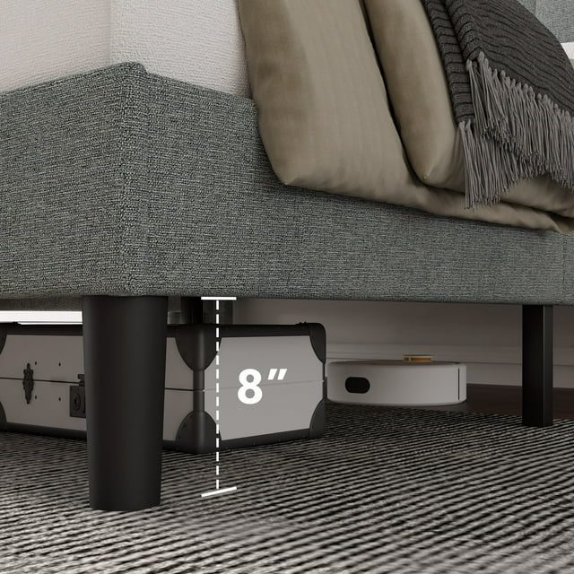 ipormis Full Size Bed Frame with Charging Station，Upholstered Platform Bed Frame with Wingback Storage Headboard