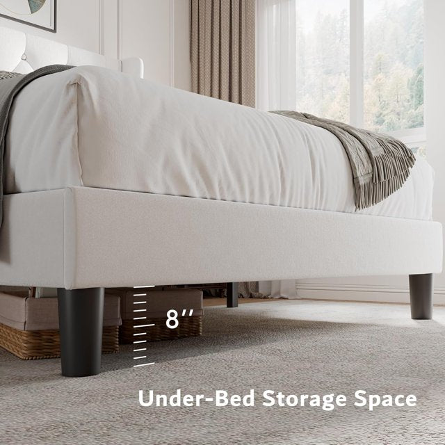 iPormis Bed Frame with Diamond Button Tufted Wingback Headboard, Upholstered Platform Bed Frame