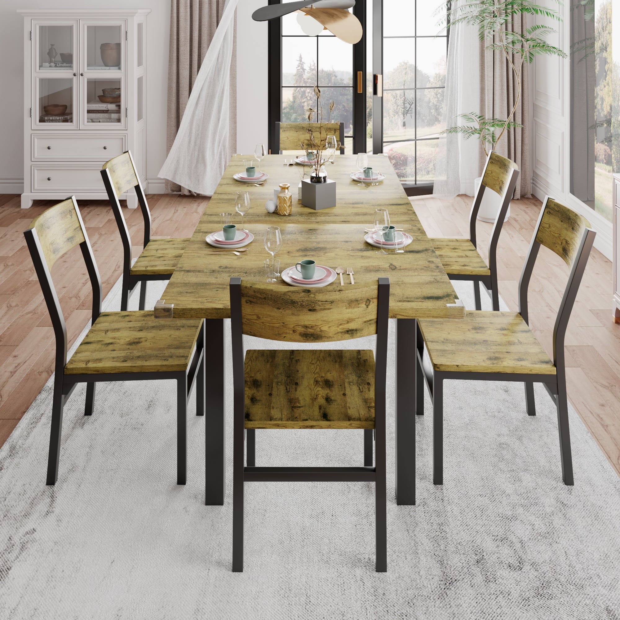 iPormis 63" Extendable Kitchen Table Set for 4-6 People