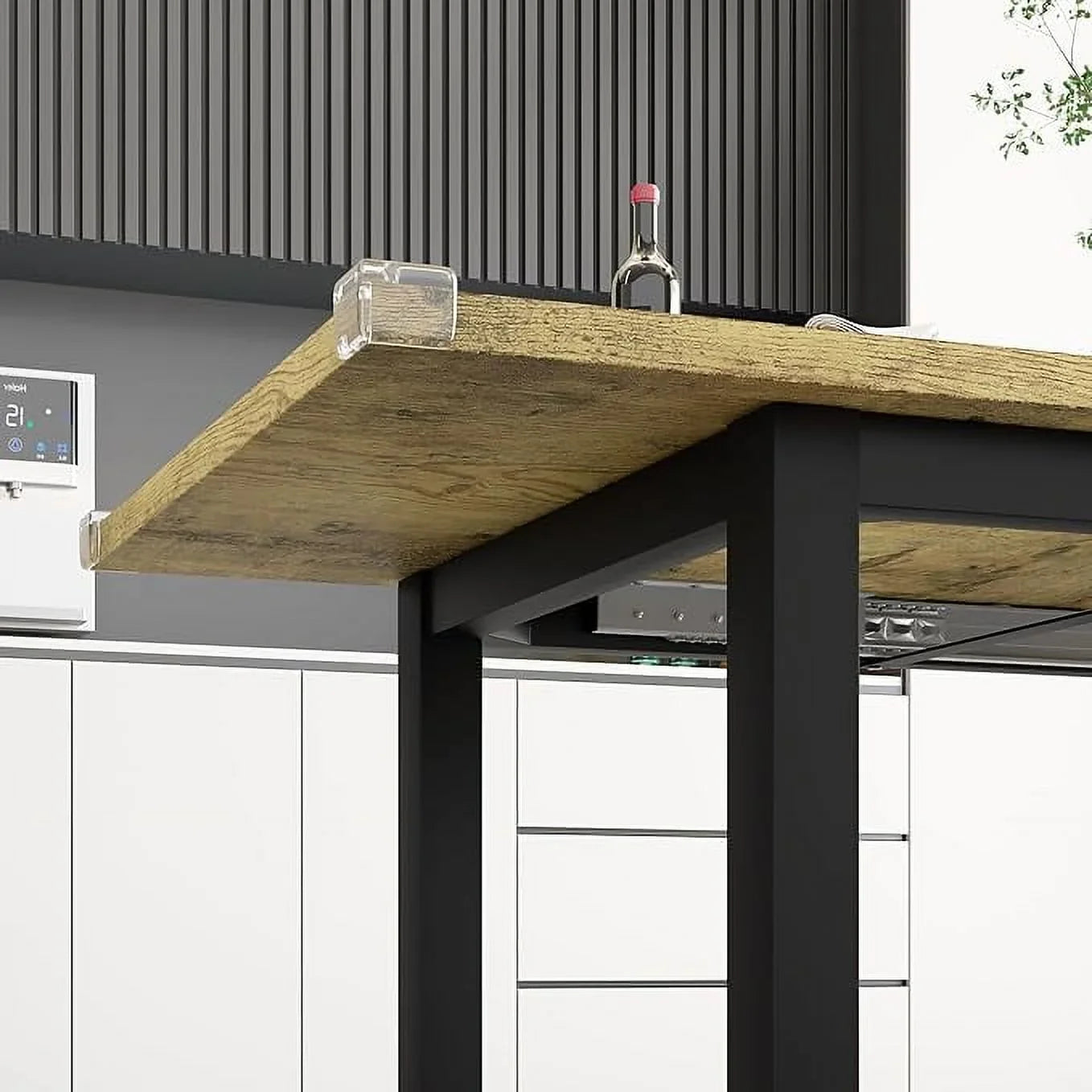 iPormis 5-Piece Dining Table Set for 4-8 People, Extendable Kitchen Table Set with 2 Benches and 2 Square Stools