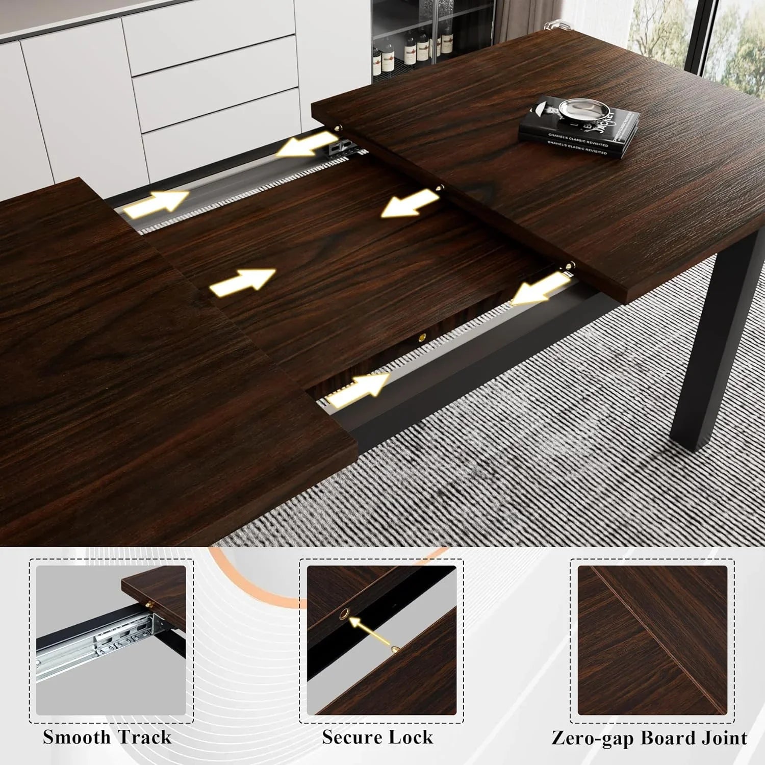 iPormis 5-Piece Dining Table Set for 4-8 People, Extendable Kitchen Table Set with 2 Benches and 2 Square Stools