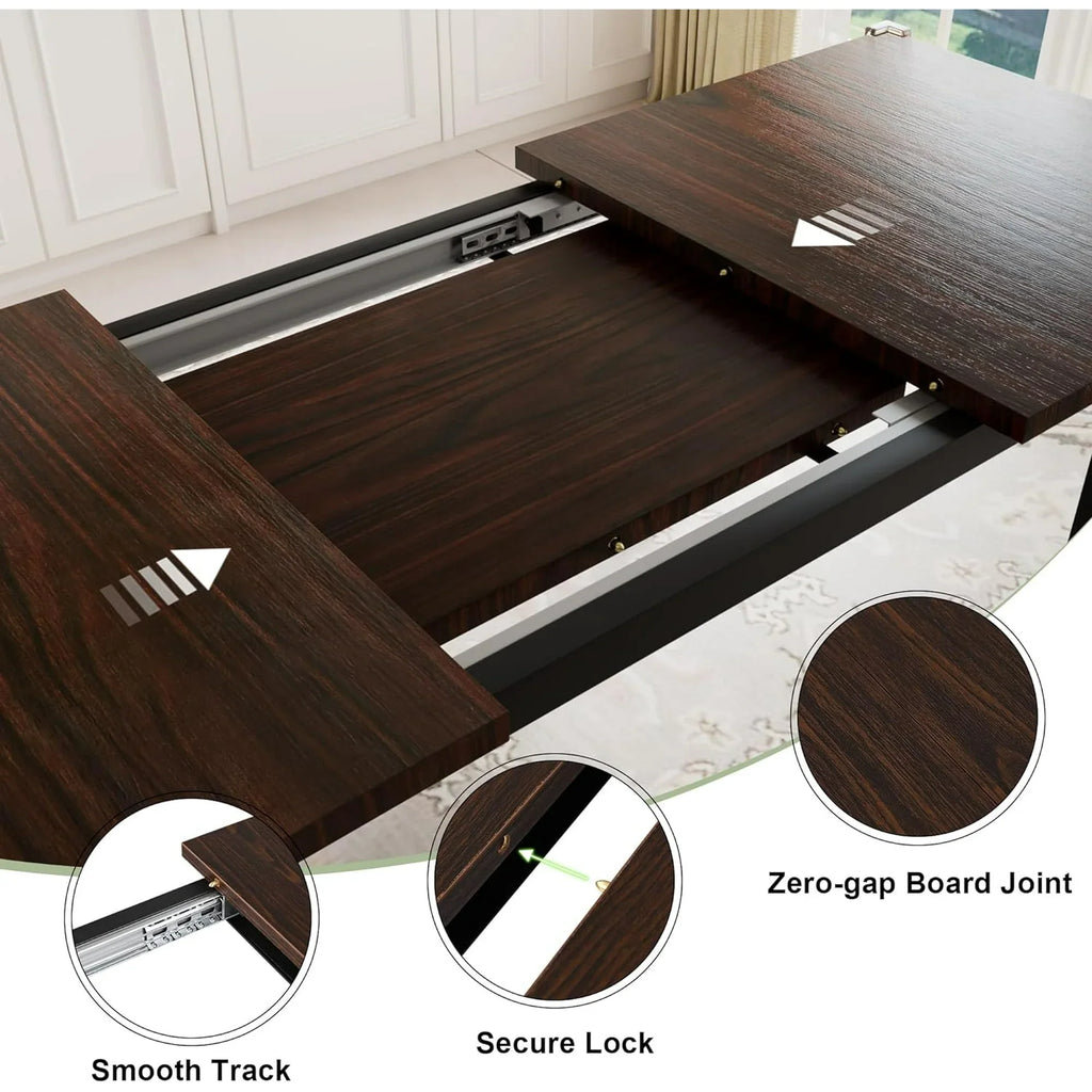 iPormis 7-Piece 63" Extendable Dining Table Set for 4-8 People, Mid-Century