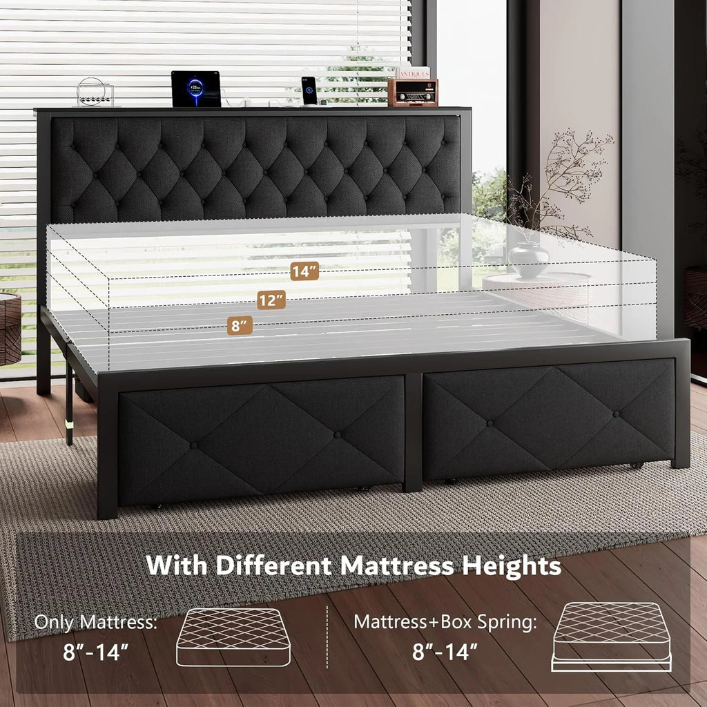 iPormis Bed Frame with Storage Drawers