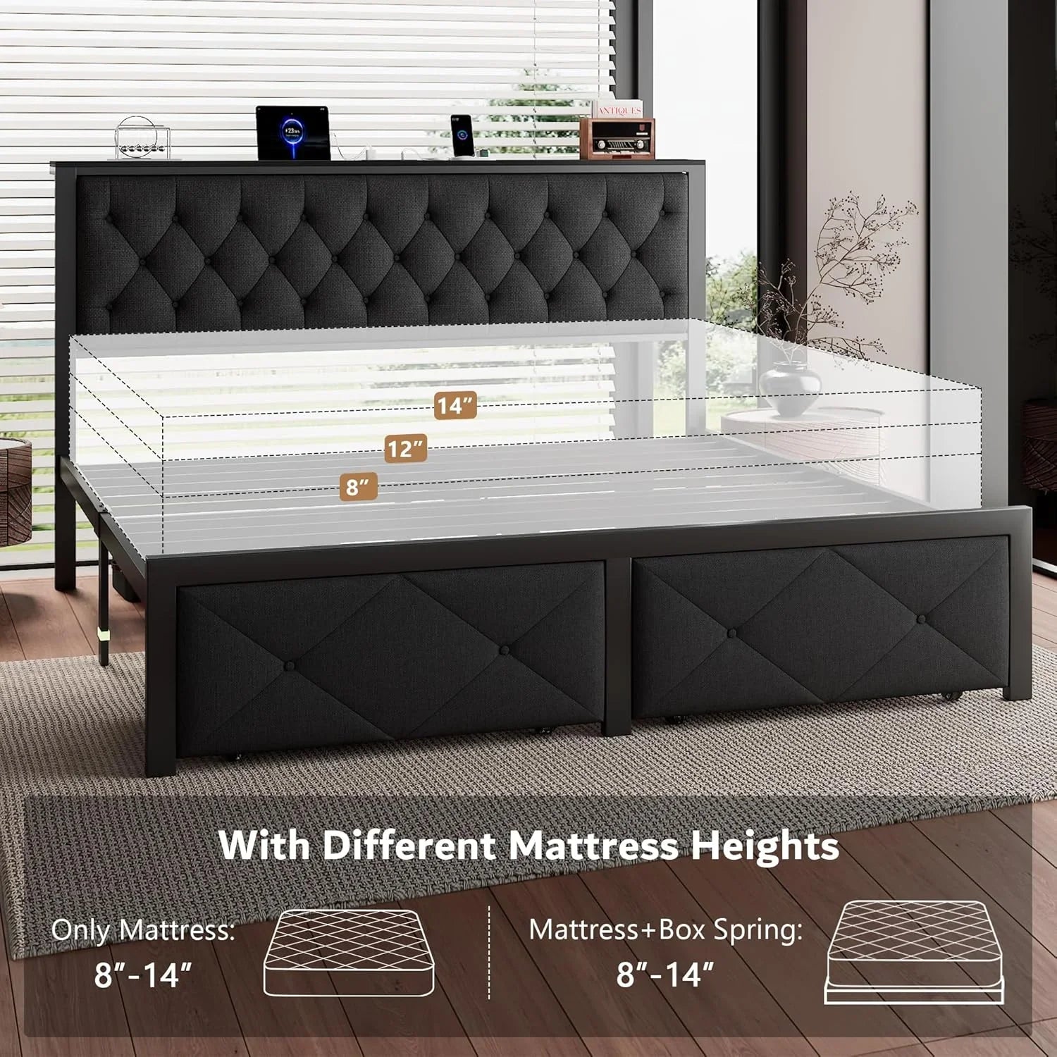 iPormis Bed Frame with Storage Drawers