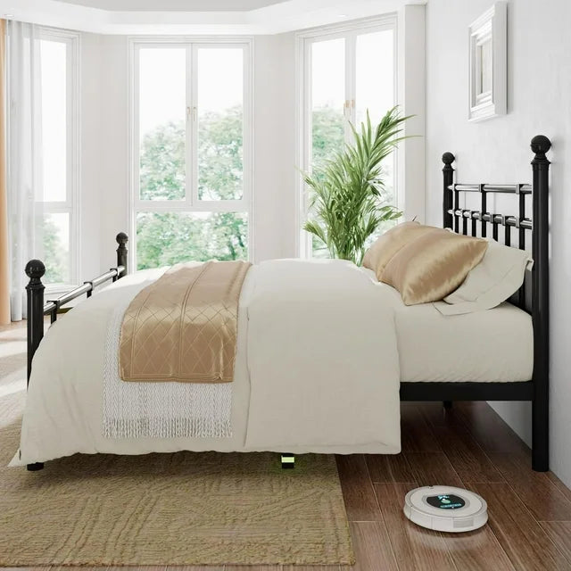 iPormis Queen Metal Bed Frame with Victorian Vintage Headboard and Footboard
