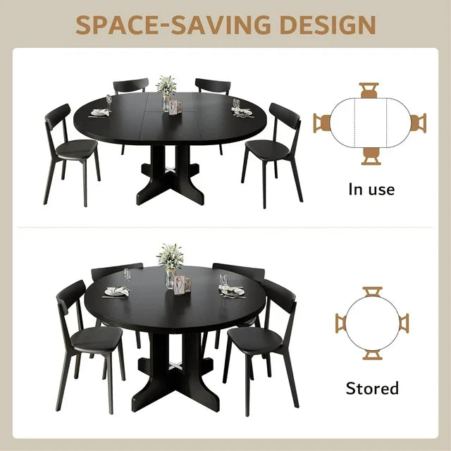 iPormis 59" Extendable Round Dining Table for 6 Modern Kitchen Table with Sturdy Wooden Base, Dining Room Table with Thickened MDF Board