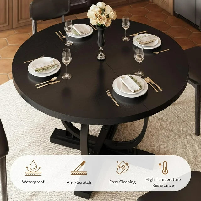 iPormis 59'' Extendable Round Dining Table for 4 to 8, Kitchen Table with Sturdy X-Base Metal Legs