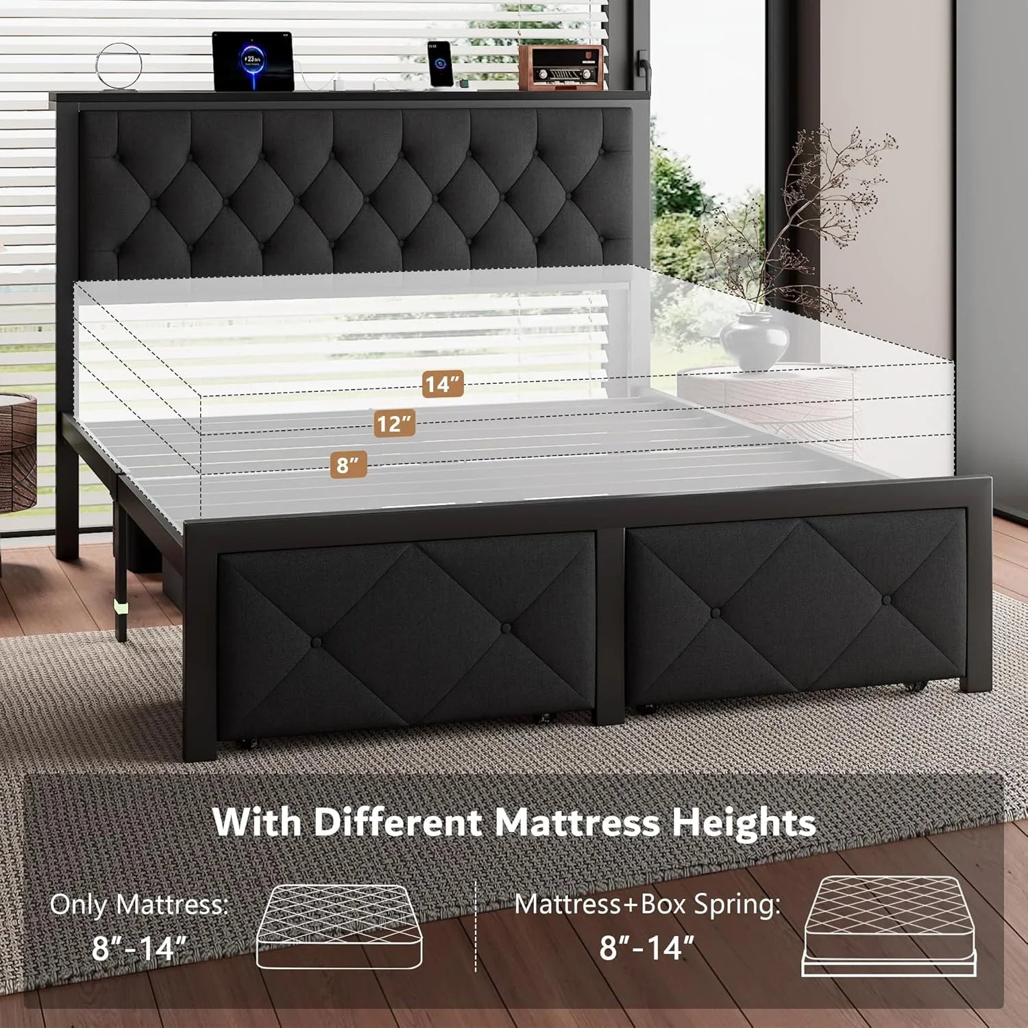 iPormis Bed Frame with Storage Drawers