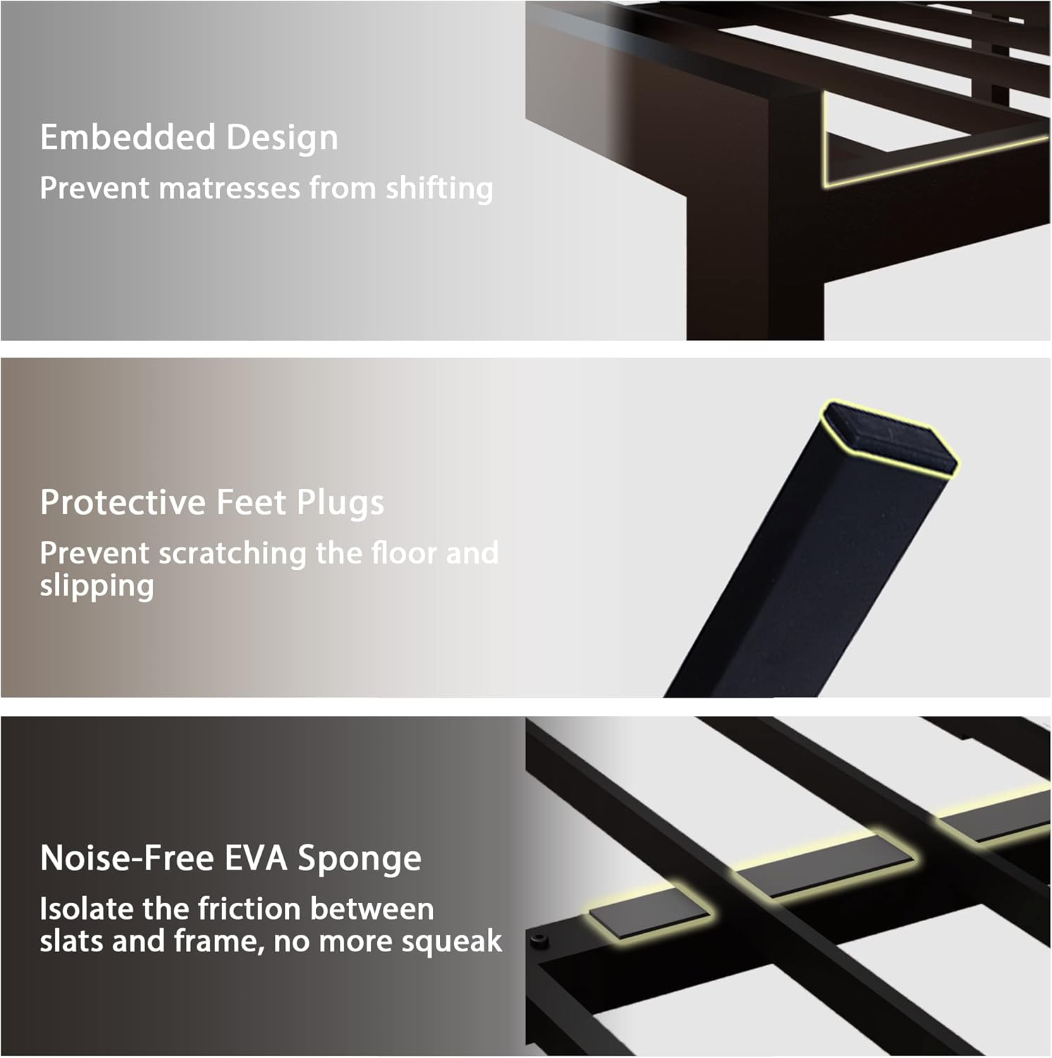 Feonase Metal Bed Frame Heavy-Duty Platform Bed Frame