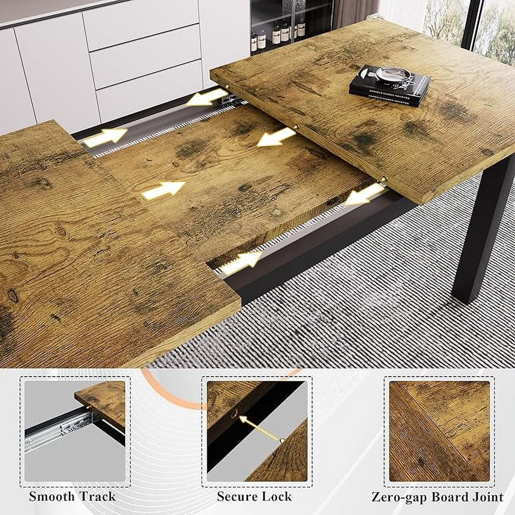 iPormis 5-Piece Dining Table Set for 4-8 People, Extendable Kitchen Table Set with 2 Benches and 2 Square Stools