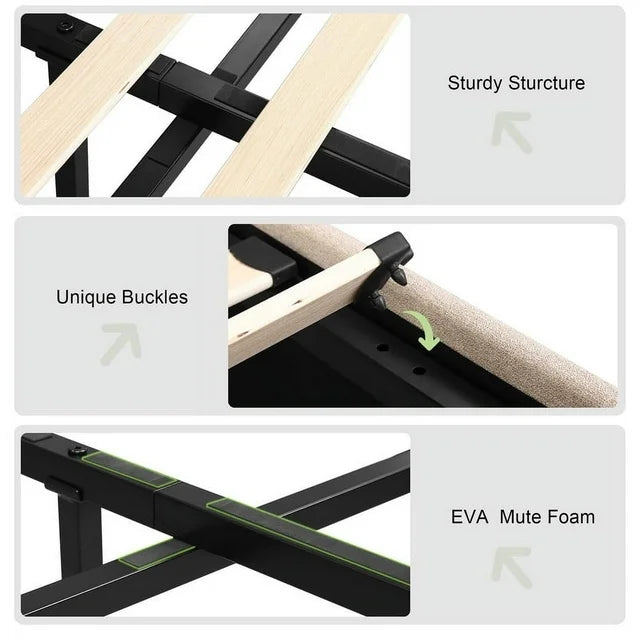 iPormis Queen Size Bed Frame with Lift up Storage & Charging Station, Button Tufted Wingback Upholstered Headboard