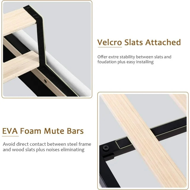 iPormis Bed Frame with Diamond Button Tufted Wingback Headboard, Upholstered Platform Bed Frame