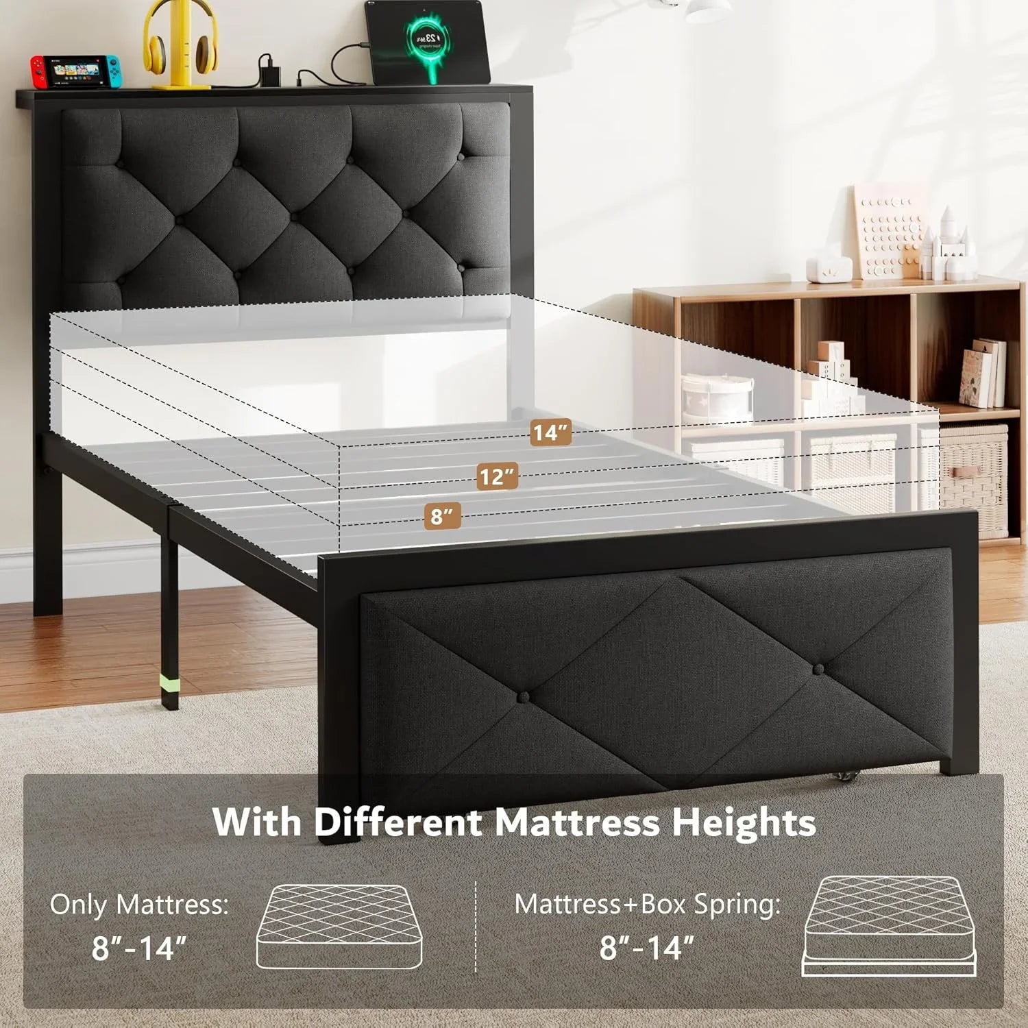 iPormis Bed Frame with Storage Drawers