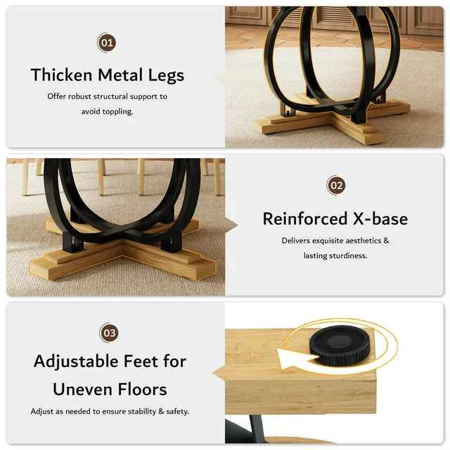 iPormis 59'' Extendable Round Dining Table for 4 to 8, Kitchen Table with Sturdy X-Base Metal Legs