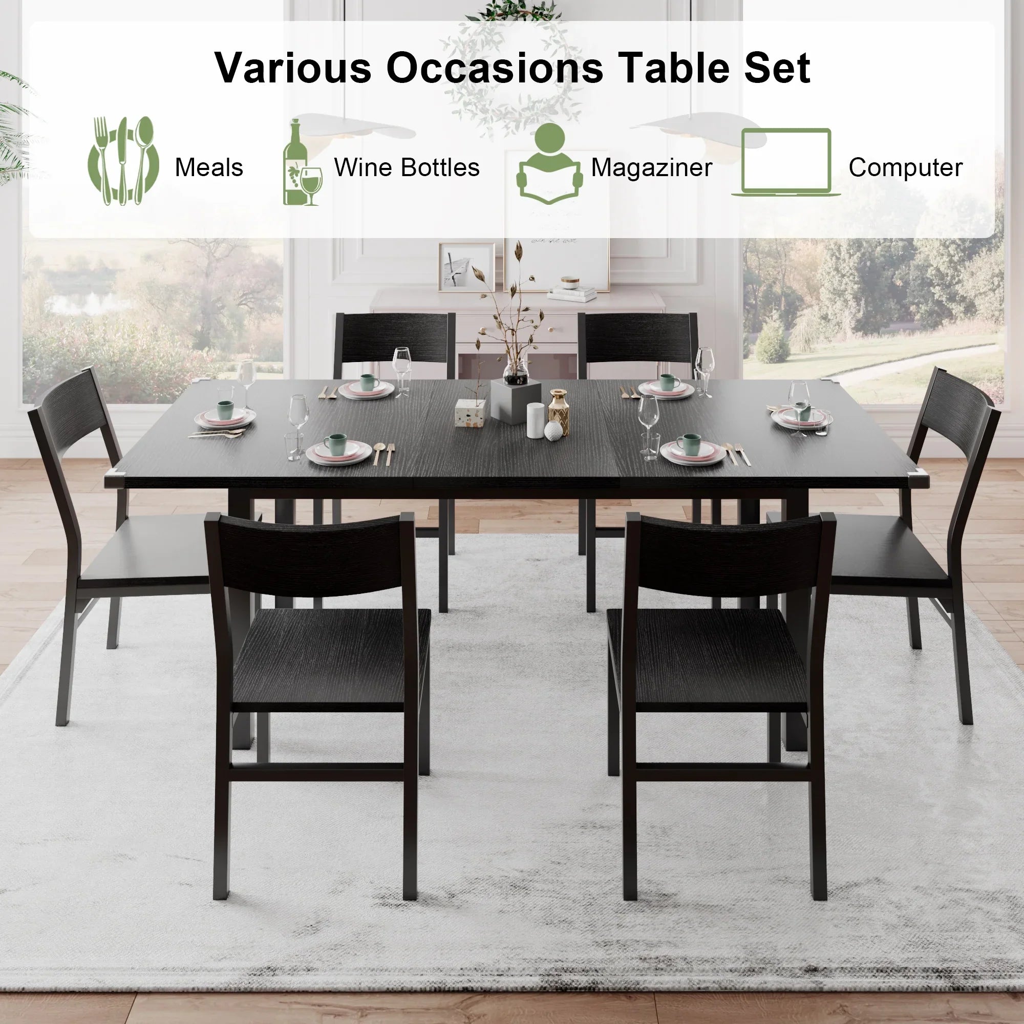 iPormis 63" Extendable Kitchen Table Set for 4-6 People
