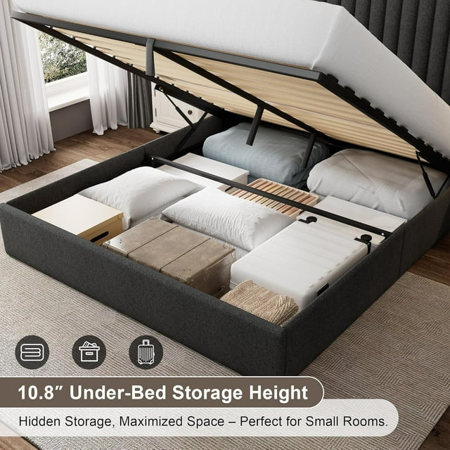 iPormis Full Size Bed Frame with Lift up Storage & Wingback Headboard