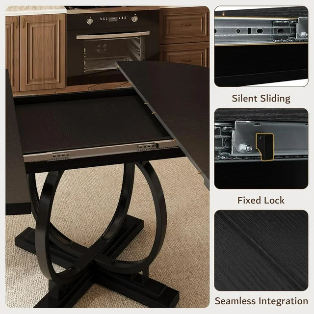 iPormis 59'' Extendable Round Dining Table for 4 to 8, Kitchen Table with Sturdy X-Base Metal Legs