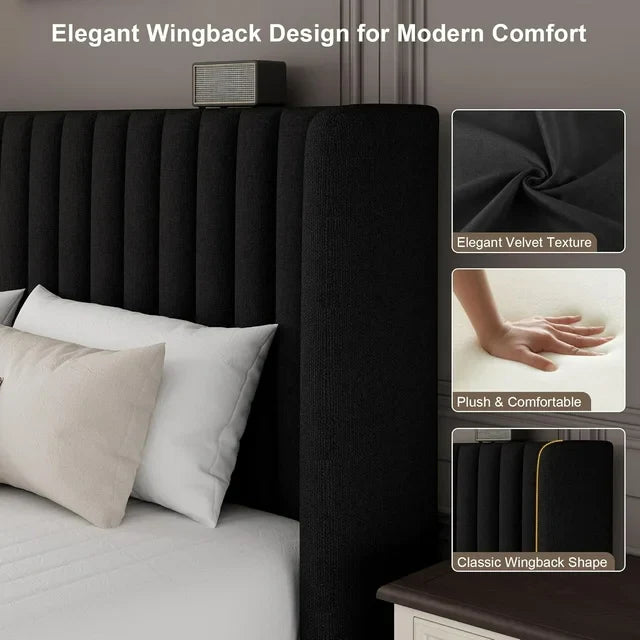 iPormis Full Size Bed Frame with Lift up Storage & Wingback Headboard