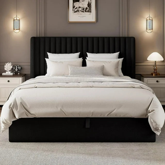 iPormis Full Size Bed Frame with Lift up Storage & Wingback Headboard