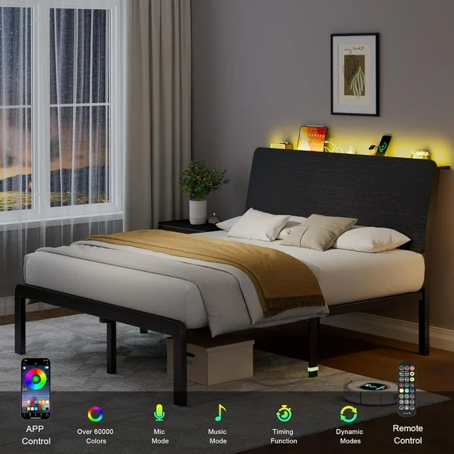 iPormis Bed Frame with Ergonomic Storage Headboard & Charging Station