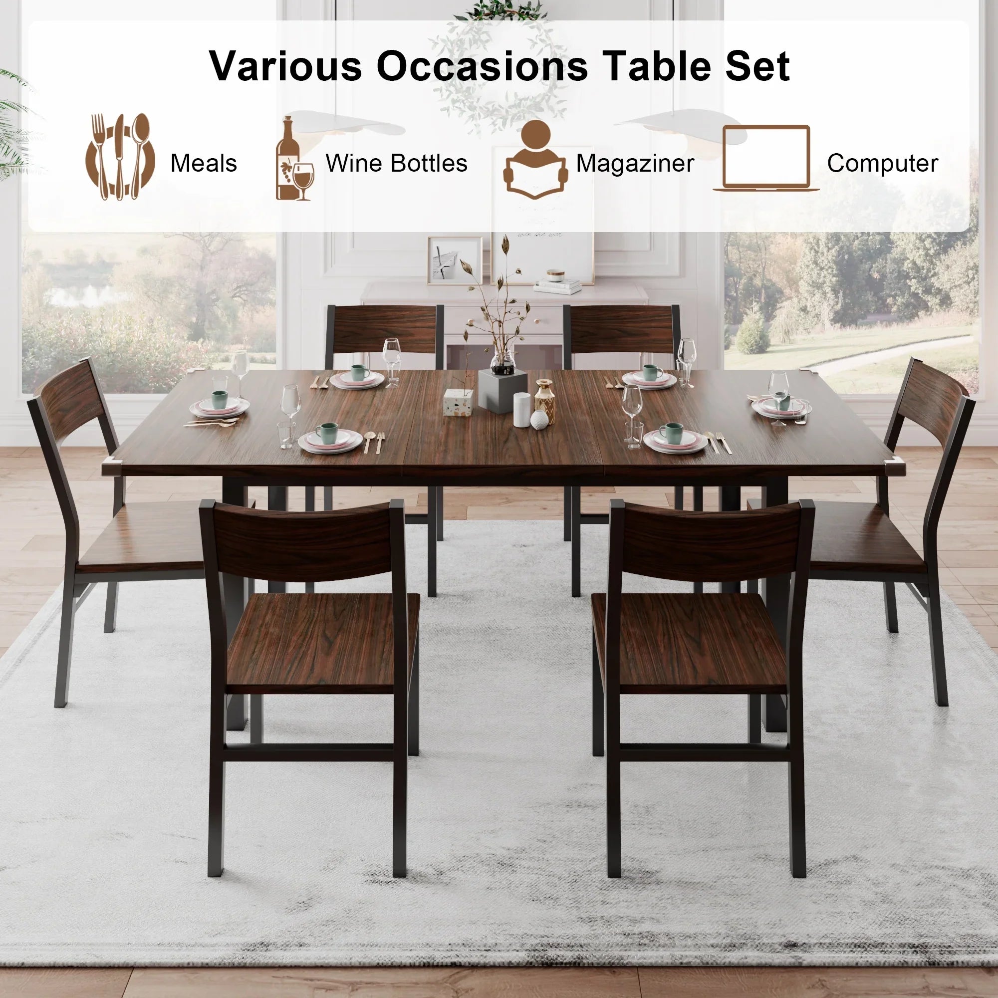 iPormis 63" Extendable Kitchen Table Set for 4-6 People