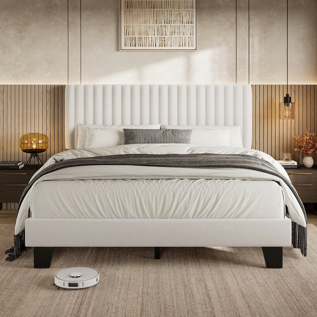 Virans Upholstered Linen Platform Bed frame with Fabric Headboard