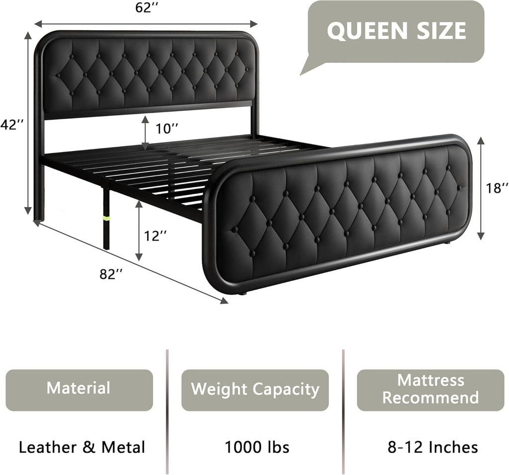Feonase Upholstered Bed Frame with Faux Leather Headboard