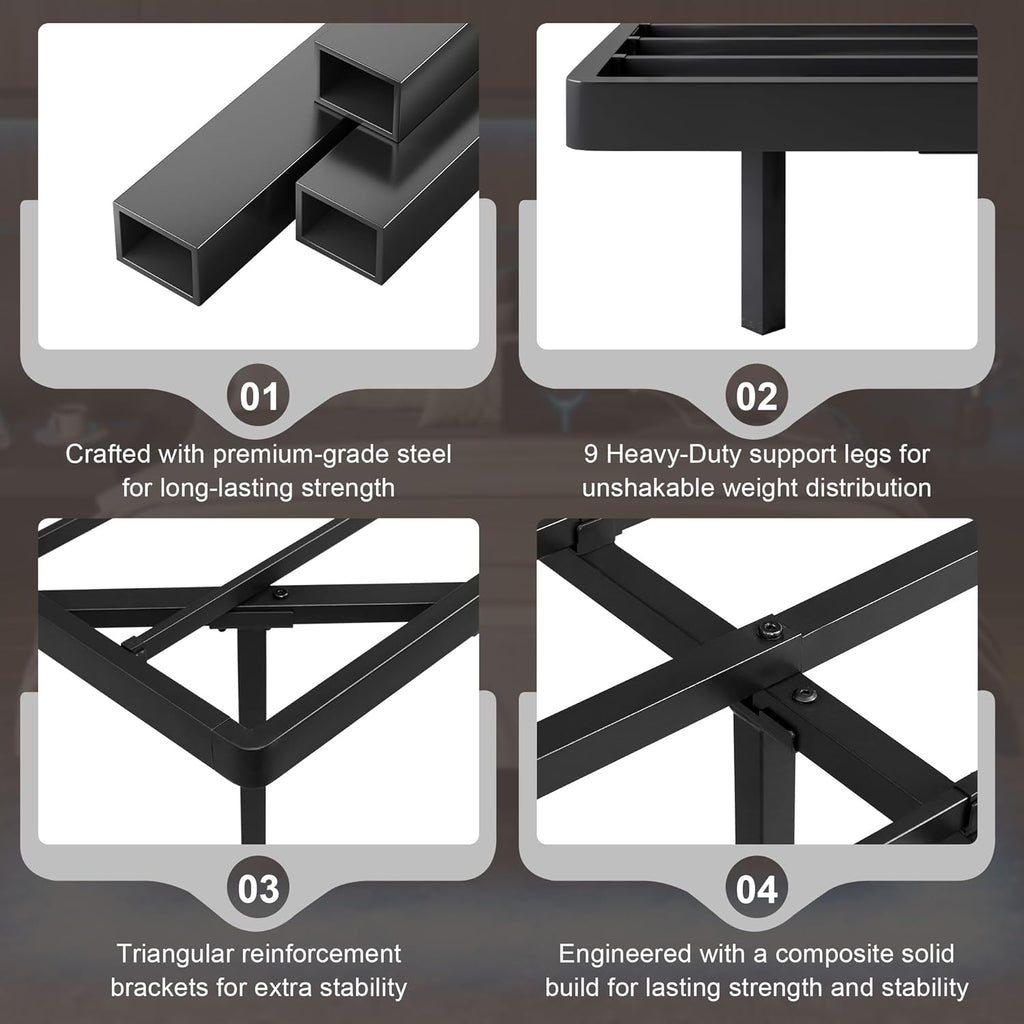 Feonase Queen Floating Bed Frame with Charging Station and Led Lights, Metal Bed Frame with Heavy Duty Steel Slats Supports, No Box Spring Needed, Easy Assembly, Noise Free, Black