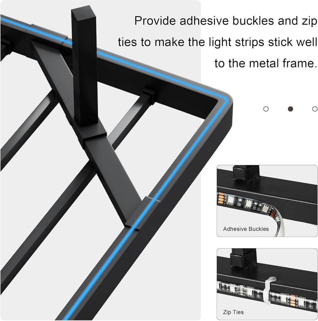 Feonase Queen Floating Bed Frame with Charging Station and Led Lights, Metal Bed Frame with Heavy Duty Steel Slats Supports, No Box Spring Needed, Easy Assembly, Noise Free, Black