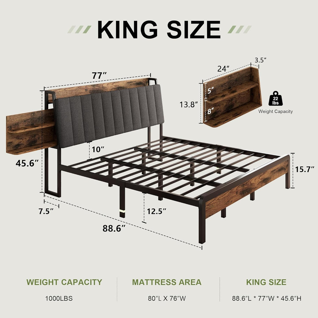 Feonase Bed Frame Metal Platform Bed Frame with 1 Hidden Storage Shelf