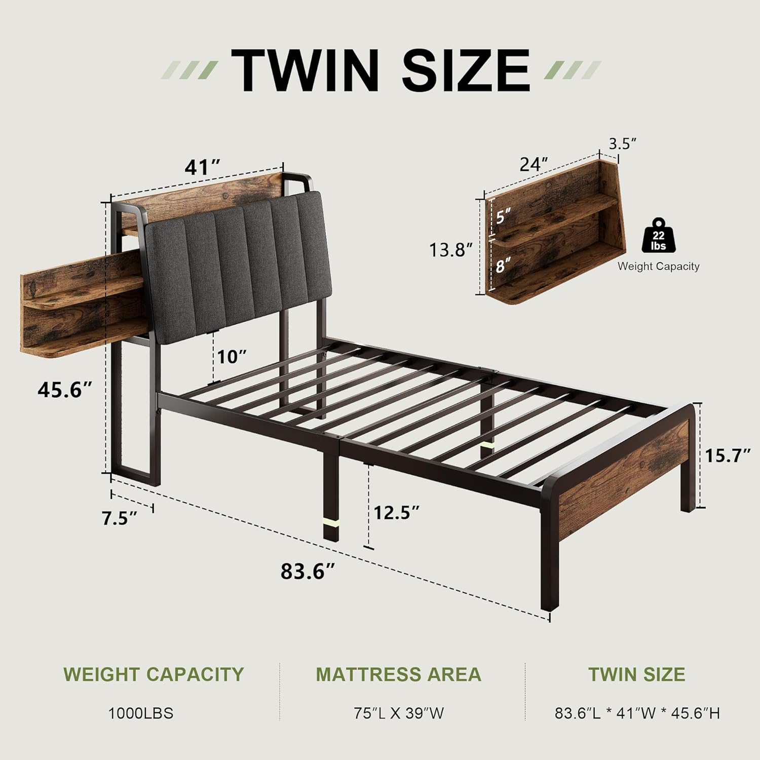 Feonase Bed Frame Metal Platform Bed Frame with 1 Hidden Storage Shelf