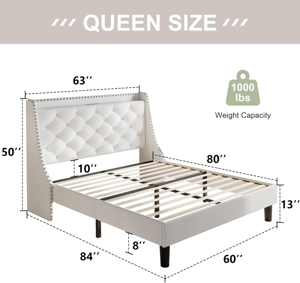 Feonase Bed Frame with Luxury Wingback and Charging Station