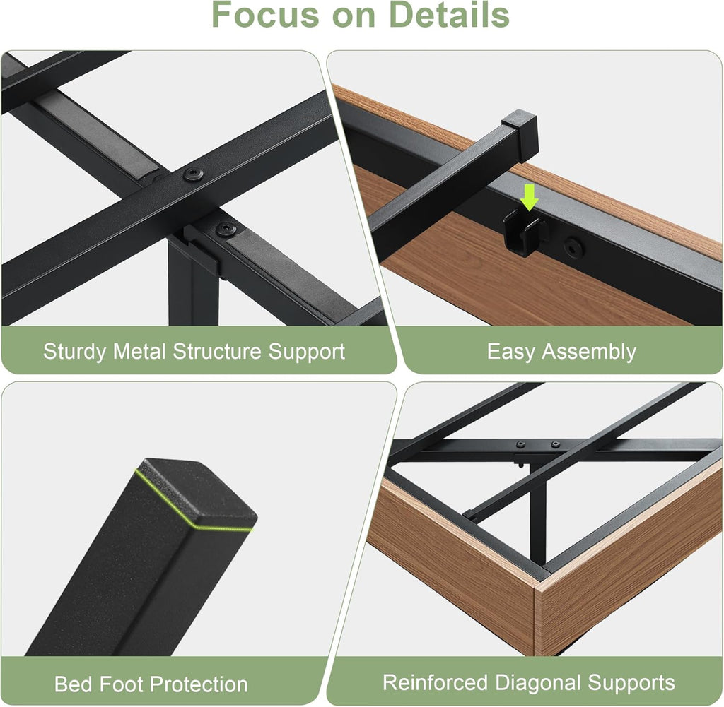 Feonase Floating Bed Frame Queen with Led Lights and Charging Station, Wood Full Size Bed Frame with Storage Headboard, Heavy Duty Metal Slats, No Box Spring Needed, Easy Assembly,Walnut