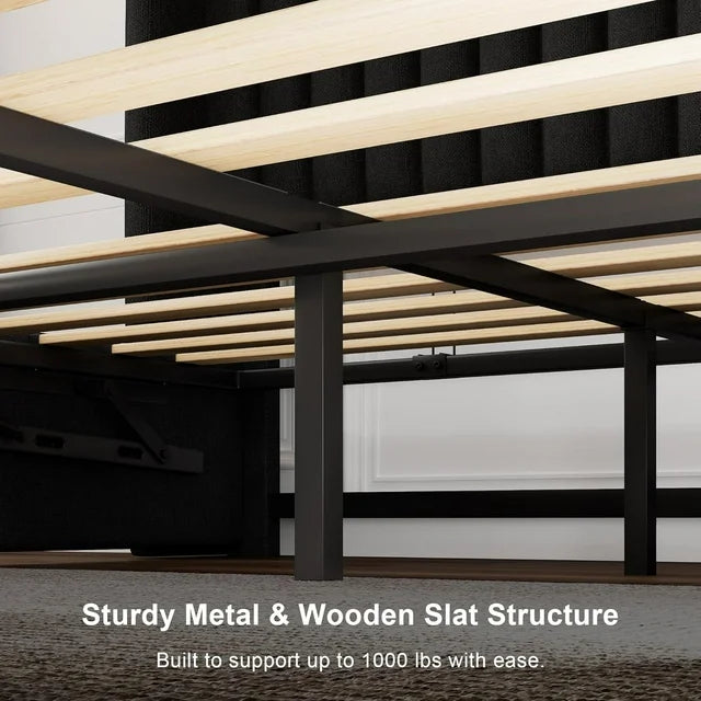 iPormis Full Size Bed Frame with Lift up Storage & Wingback Headboard