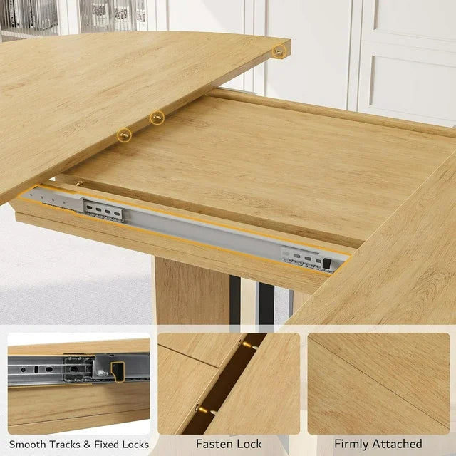 iPormis 59" Extendable Round Dining Table for 6 Modern Kitchen Table with Sturdy Wooden Base, Dining Room Table with Thickened MDF Board