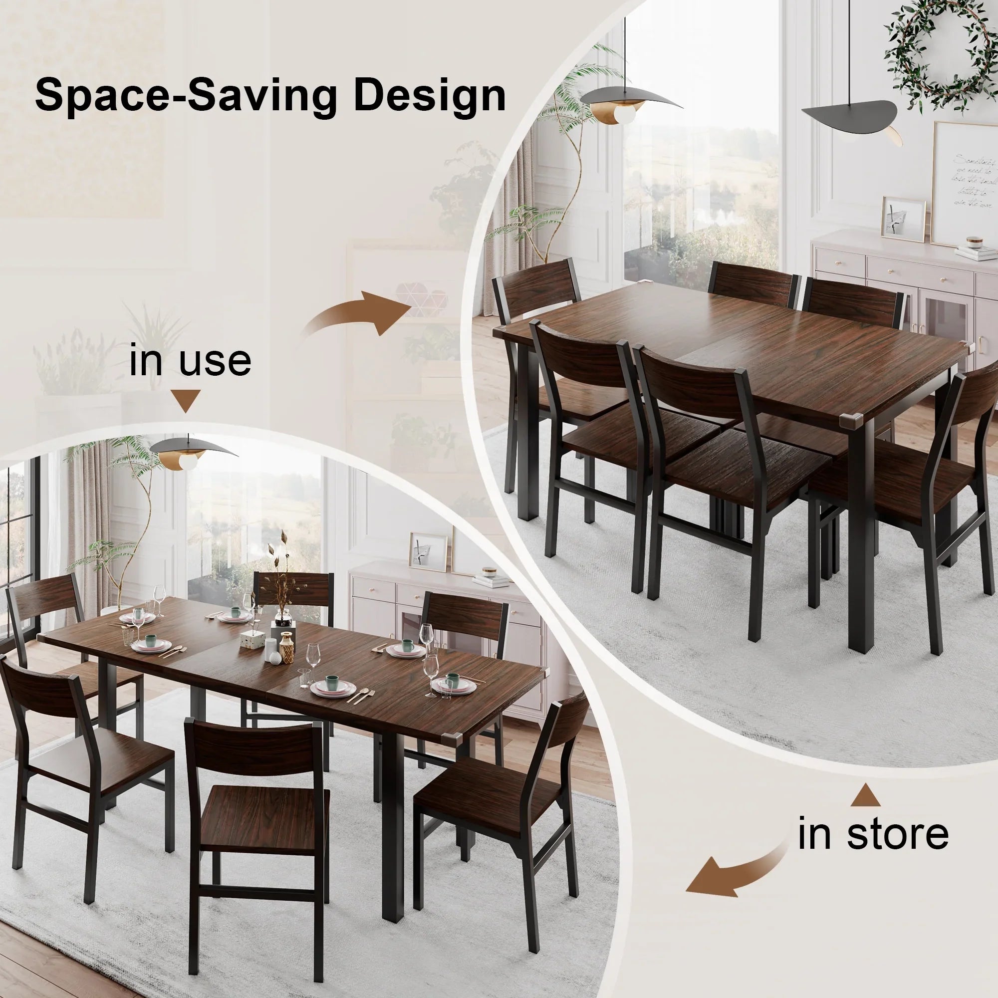 iPormis 63" Extendable Kitchen Table Set for 4-6 People