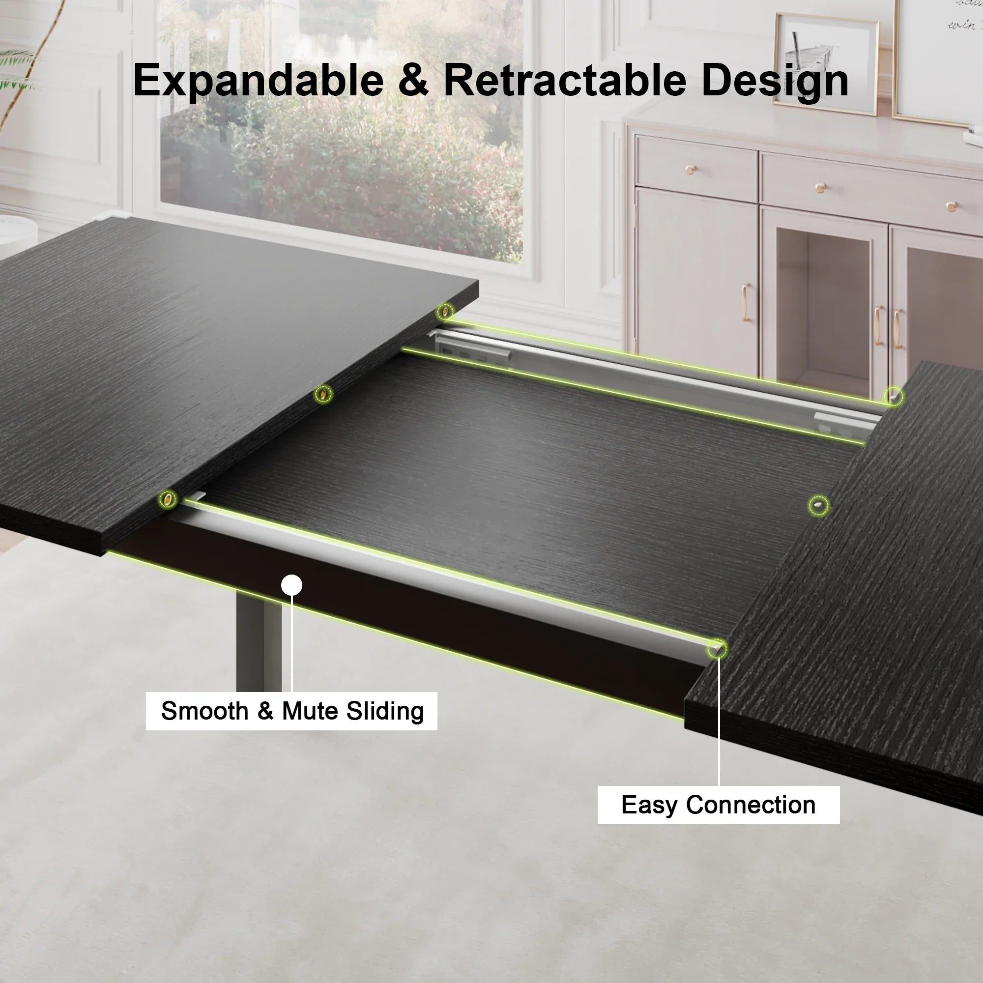 iPormis 63" Extendable Kitchen Table Set for 4-6 People