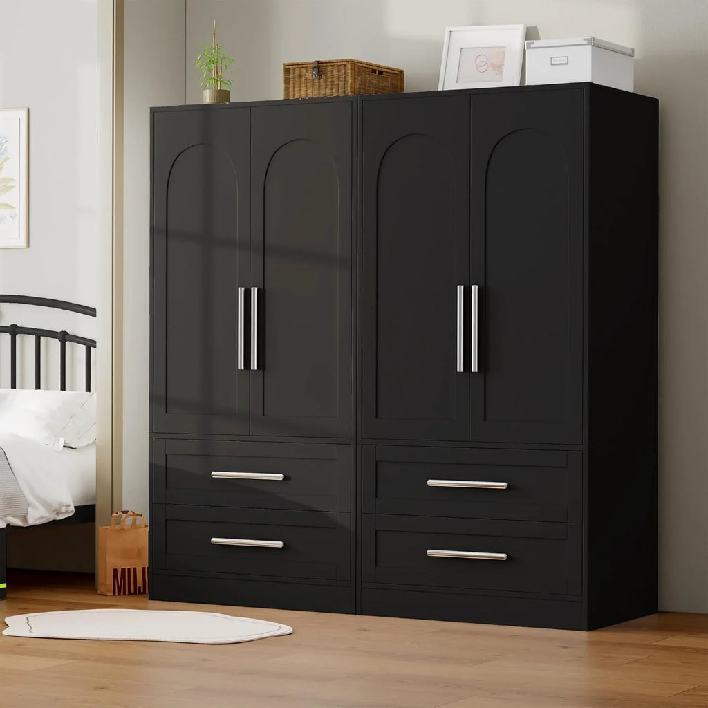 iPormis Wooden Armoire Wardrobe Closet with 2 Drawers, Clothing Storage Cabinet