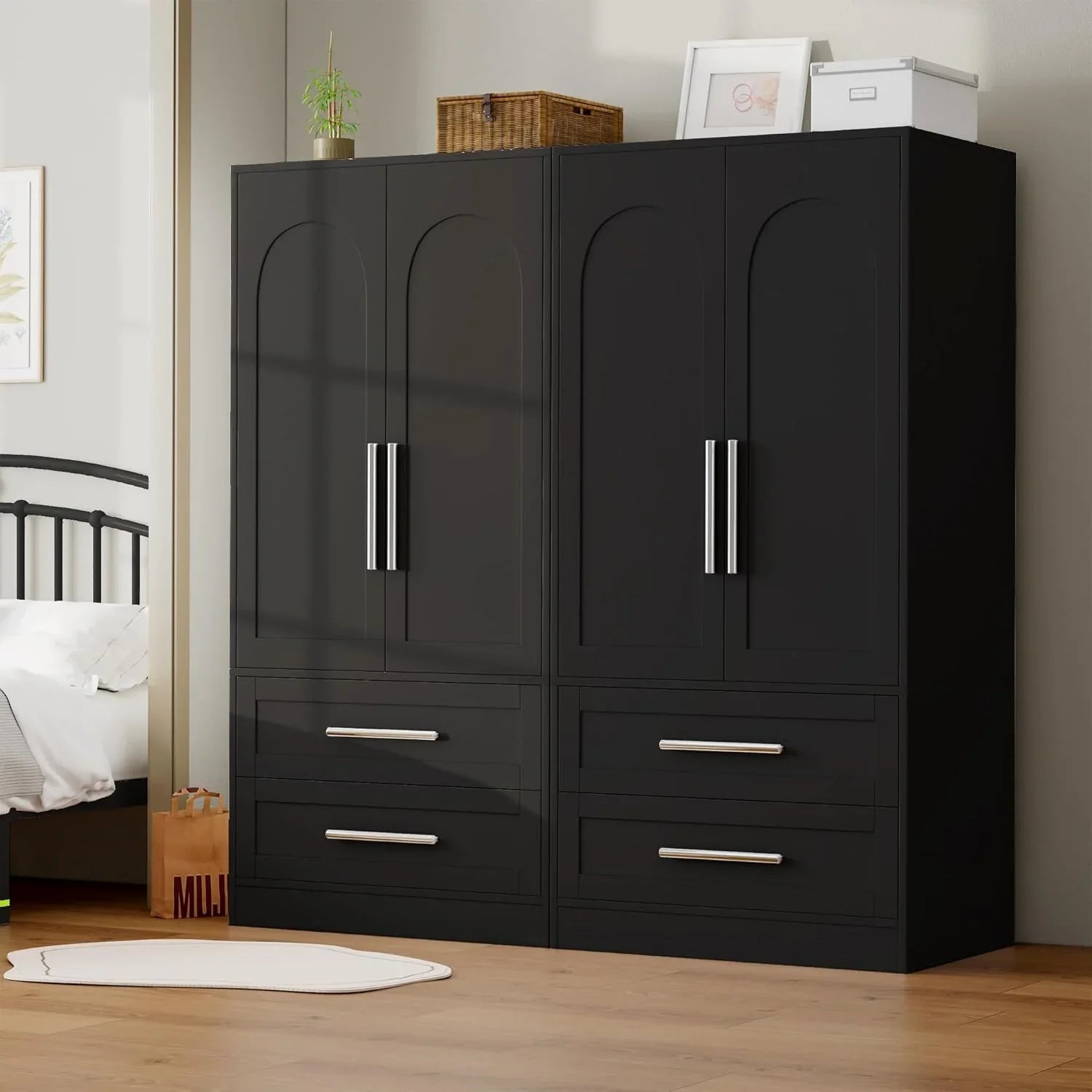 iPormis Wooden Armoire Wardrobe Closet with 2 Drawers, Clothing Storage Cabinet