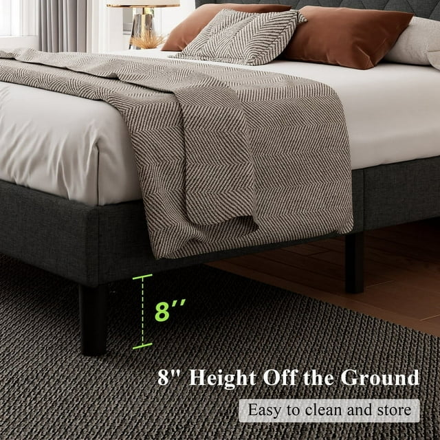 iPormis Bed Frame with Diamond Button Tufted Wingback Headboard, Upholstered Platform Bed Frame