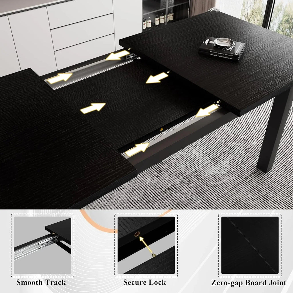 iPormis 5-Piece Dining Table Set for 4-8 People, Extendable Kitchen Table Set with 2 Benches and 2 Square Stools