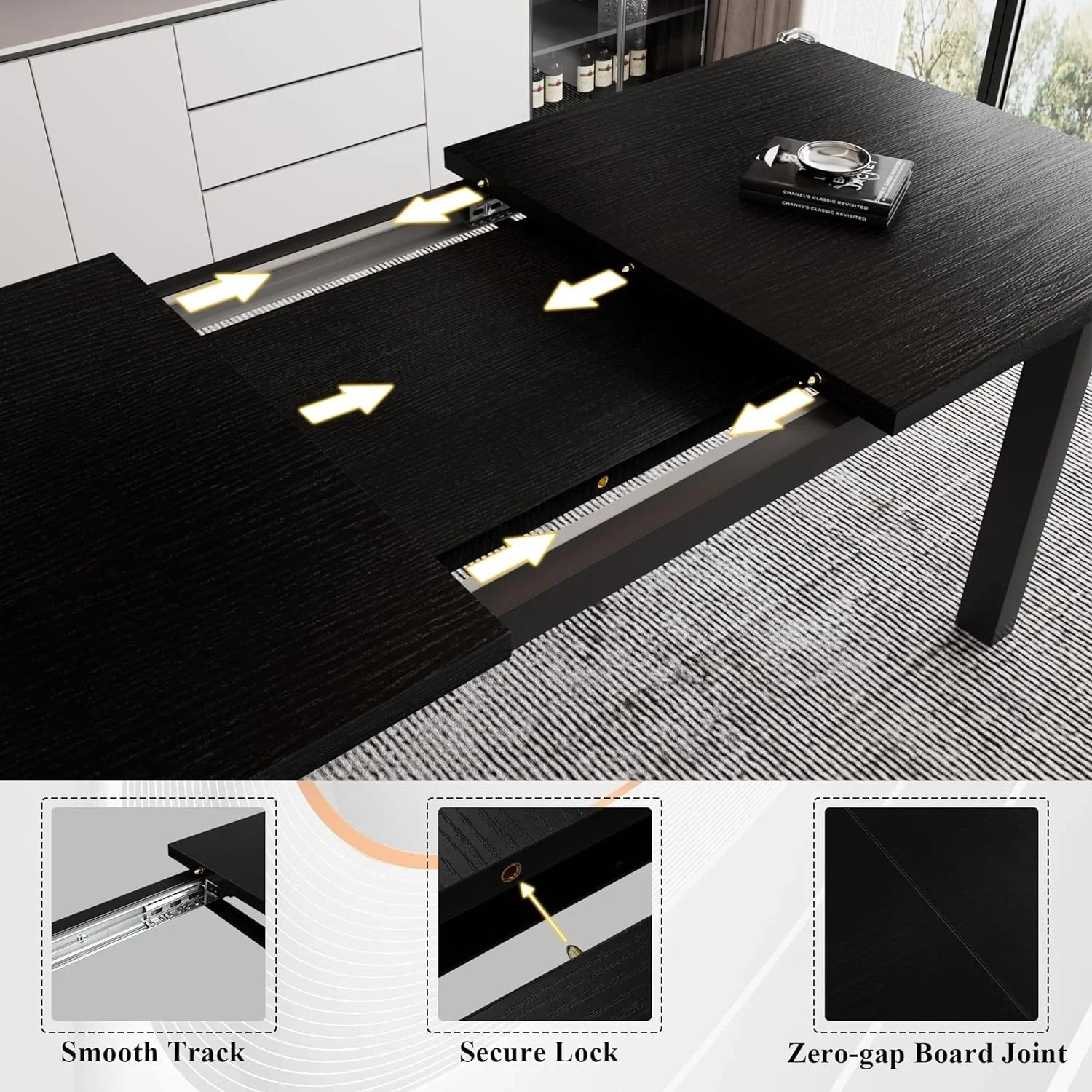 iPormis 5-Piece Dining Table Set for 4-8 People, Extendable Kitchen Table Set with 2 Benches and 2 Square Stools